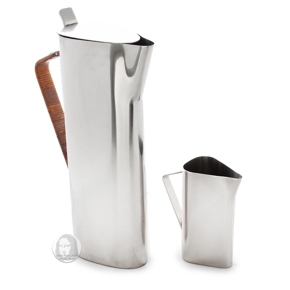 Lundtofte Denmark Coffee Pot & Creamer 2pc Set Stainless Steel MCM 1966 Vintage - Picture 1 of 10